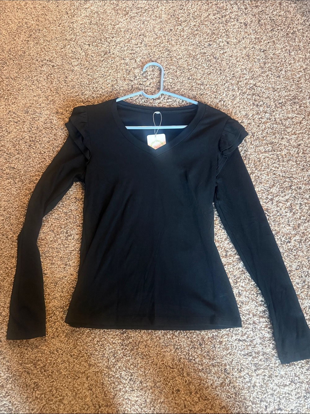 Women's Black V-Neck Ruffle Shoulder Top